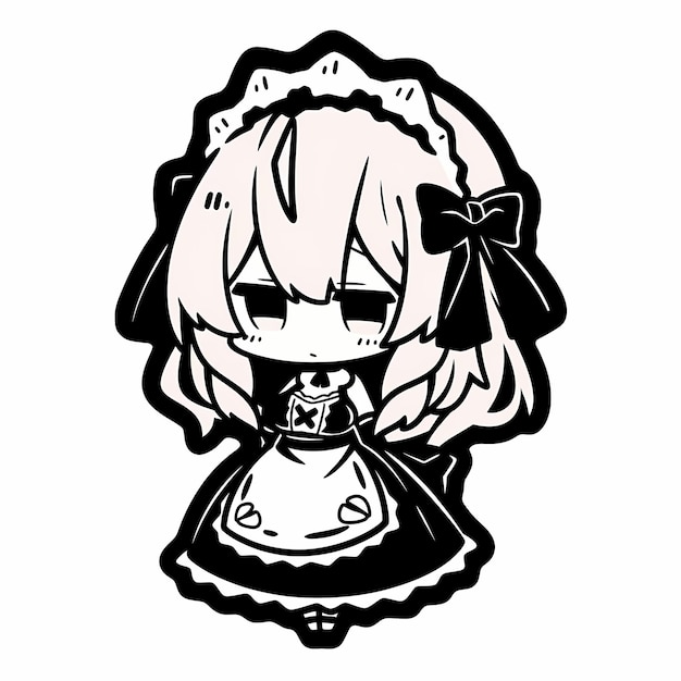 Premium AI Image  Minimal Japanese Kawaii Chibi Maid Girl Anime Vector Art  Sticker with Clean Bold Line Cute Simple