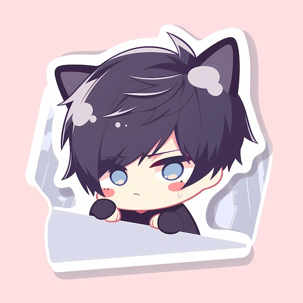 Minimal Japanese Kawaii Dog Boy Chibi Anime Vector Art Sticker with Clean Bold Line Cute Simple