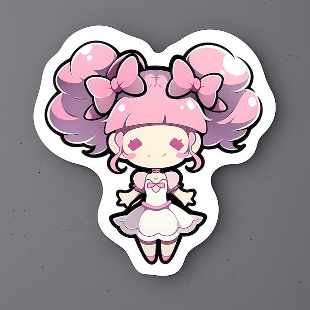 Minimal Japanese Kawaii Magical Girl Chibi Anime Vector Art Sticker with Clean Bold Line Cute Simp