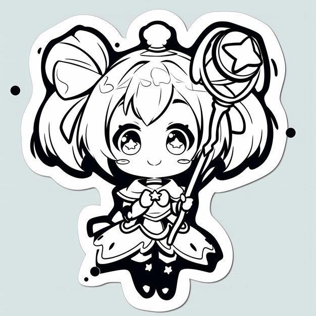 Minimal Japanese Kawaii Magical Girl Chibi Anime Vector Art Sticker with Clean Bold Line Cute Simp