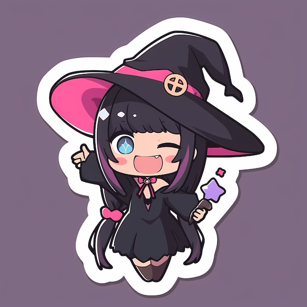 Minimal Japanese Kawaii Magical Girl Chibi Anime Vector Art Sticker with Clean Bold Line Cute Simp