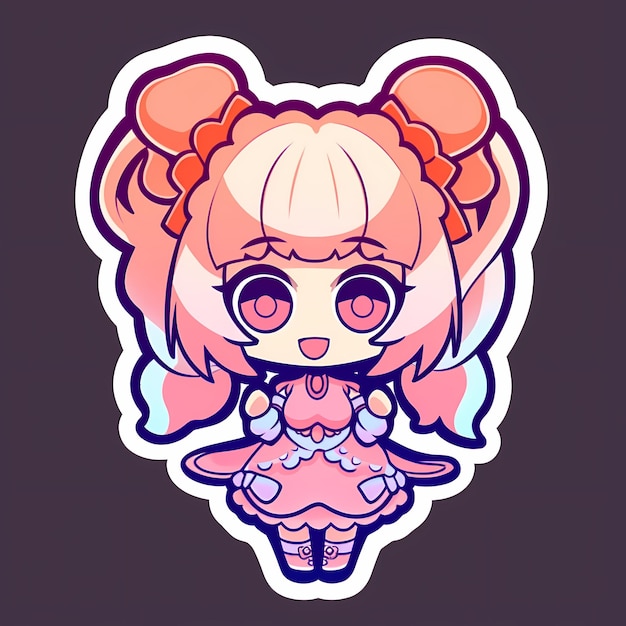 Minimal Japanese Kawaii Magical Girl Chibi Anime Vector Art Sticker with Clean Bold Line Cute Simp