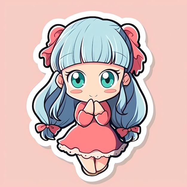 Minimal Japanese Kawaii Magical Girl Chibi Anime Vector Art Sticker with Clean Bold Line Cute Simp