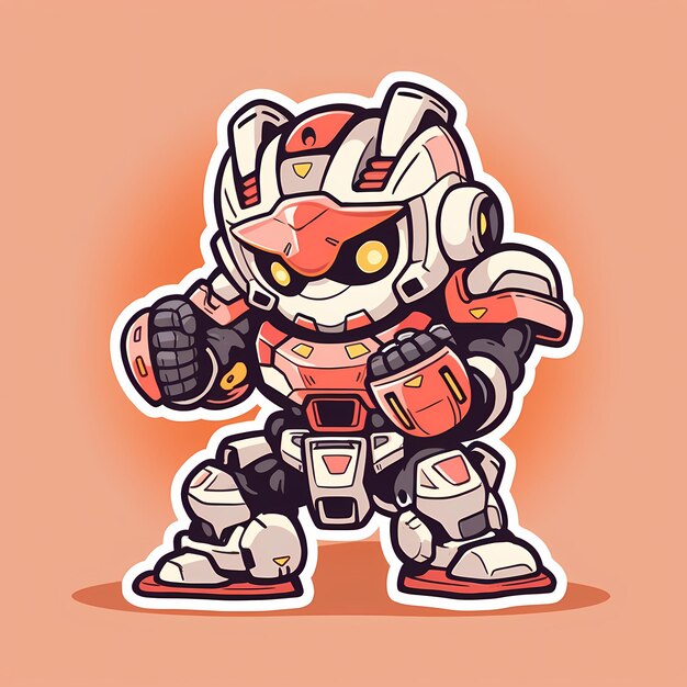 Minimal Japanese Kawaii Robot Chibi Anime Vector Art Sticker with Clean Bold Retro Futuristic Line