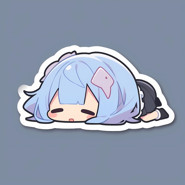 Minimal Japonais Kawaii Sleepy Lazy Girl Chibi Anime Vector Art Sticker  Avec Clean Bold Line Cute