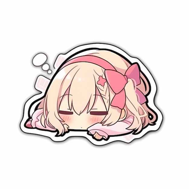 Minimal japanese kawaii sleepy lazy girl chibi anime vector art sticker con  clean bold line cute