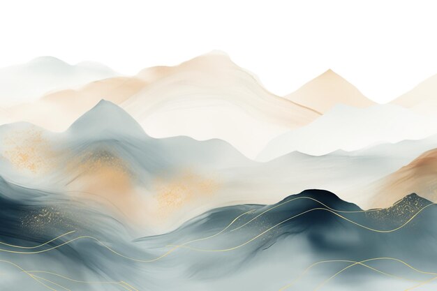 Photo minimal landscape art with watercolor brush and golden line art texture