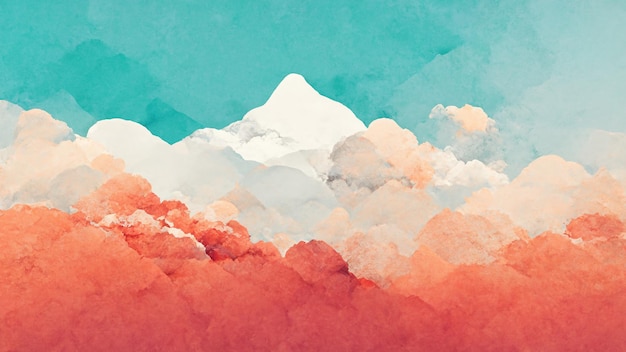 Minimal landscape digital art design mountain and sky pastel concept illustration design