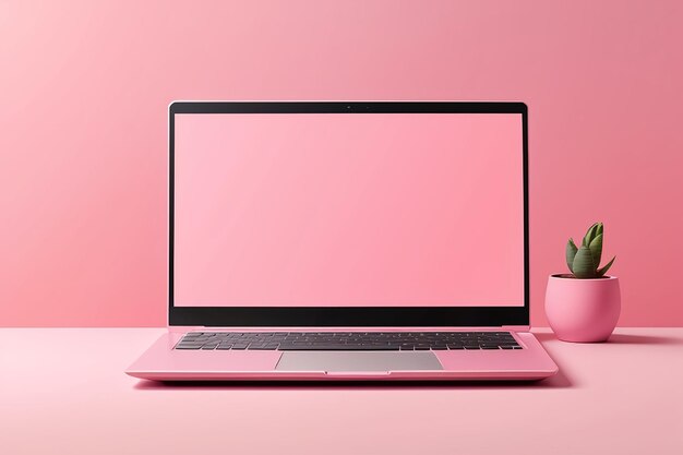 Minimal laptop mockup on pink background