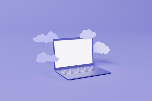 minimal laptop with flat clouds floating around