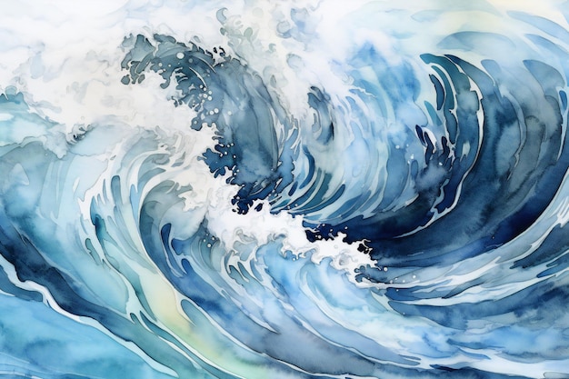 Minimal light and dark blue simple soft aerial ocean wave watercolor texture