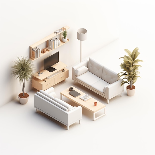Minimal living room interior with furniture illustration by generative Ai