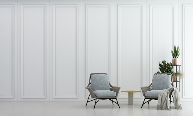 최소한의 거실과 흰색 패턴 벽 질감 배경 인테리어 디자인