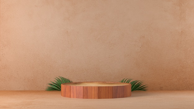 Minimal luxury brown fine wooden cylinder podium in background