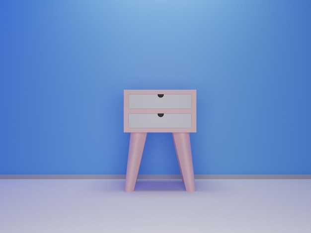 Минимальная роскошная креативная стоящая бело-розовая тумбочка на синем фоне 3d рендеринг