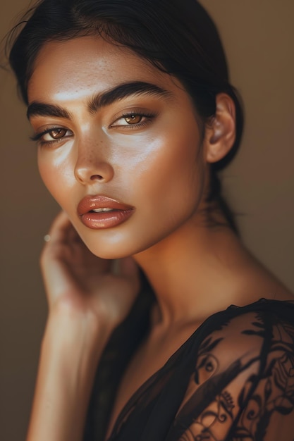 Photo minimal makeup south asian model in elegant attire