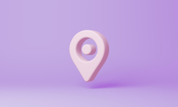 Minimal map point symbol on purple background 3d rendering