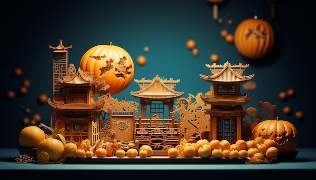 Minimal Mid autumn festival photography with miniature objects Creative festival photoshoot for com