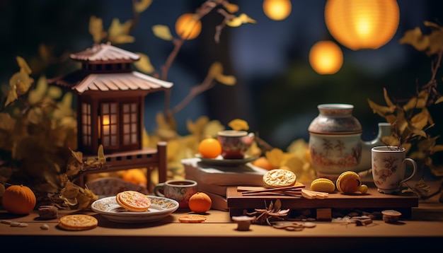 Minimal Mid autumn festival photography with miniature objects Creative festival photoshoot for com