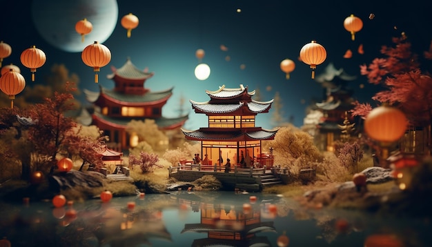 Minimal Mid autumn festival photography with miniature objects Creative festival photoshoot for com
