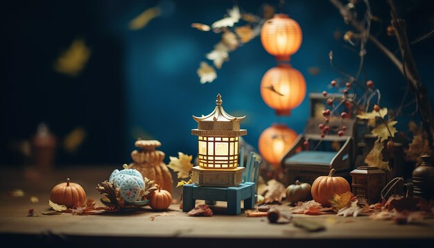 Minimal Mid autumn festival photography with miniature objects Creative festival photoshoot for com