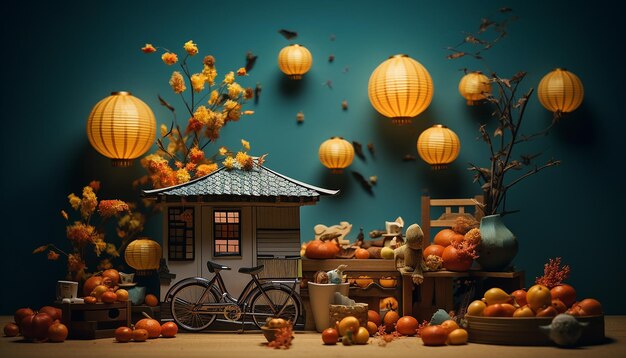 Minimal Mid autumn festival photography with miniature objects Creative festival photoshoot for com