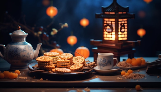 Minimal Mid autumn festival photography with miniature objects Creative festival photoshoot for com