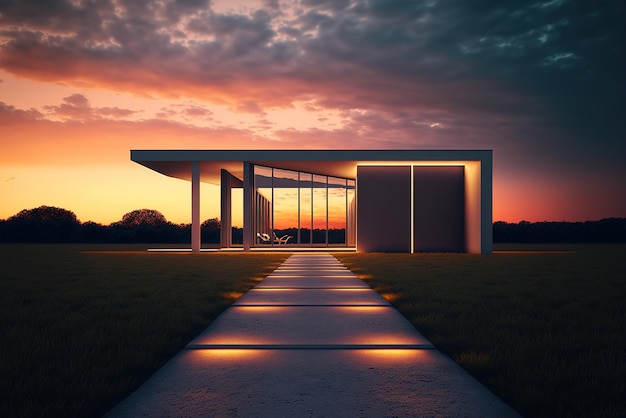 Minimal modern exterior in the evening