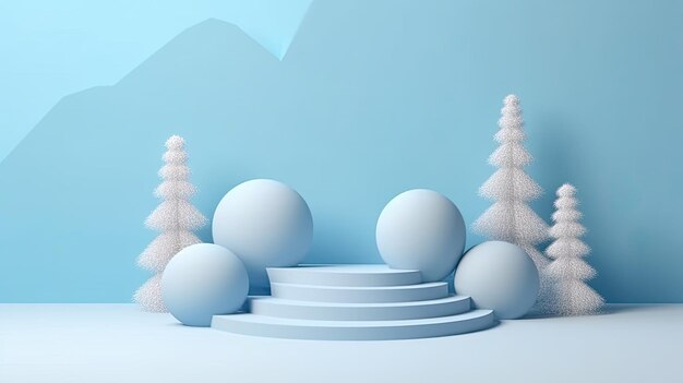 Minimal modern product display podium on blue background with Christmas decor