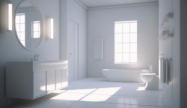 Минималистичная белая ванная комната в современном стиле Generative AI