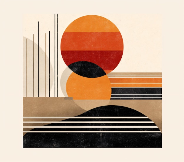 MINIMAL Modern SUNSET bauhaus landscape beige retro design 70s