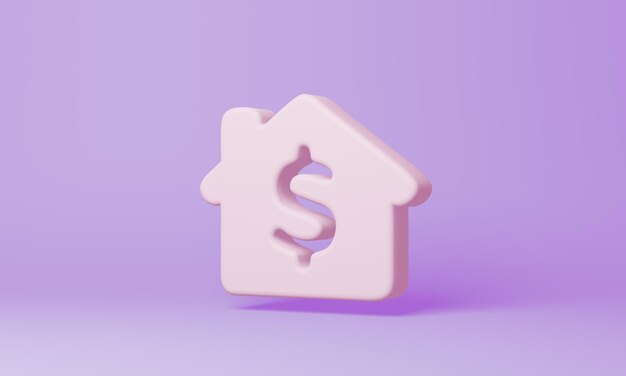 紫色の背景 3 d レンダリングに最小限のお金の家のシンボル