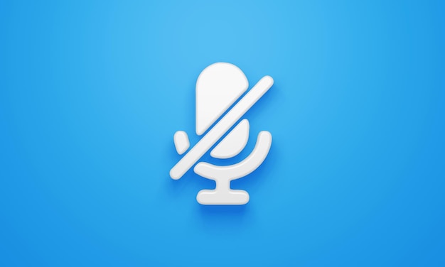 Minimal mute microphone symbol on blue background 3d rendering