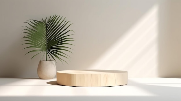 Minimal natural log wood podium cutting board in sunlight Generative AI