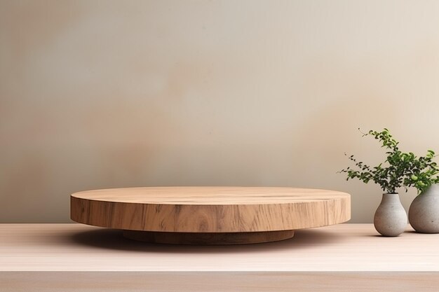 minimal natural wooden podium by Generative AI