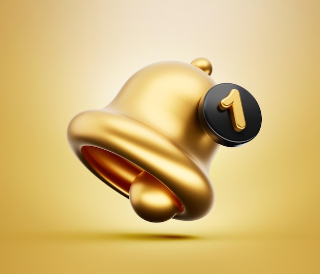 Minimal Notification bell icon isolated on Gold background one new notification concept Social Media