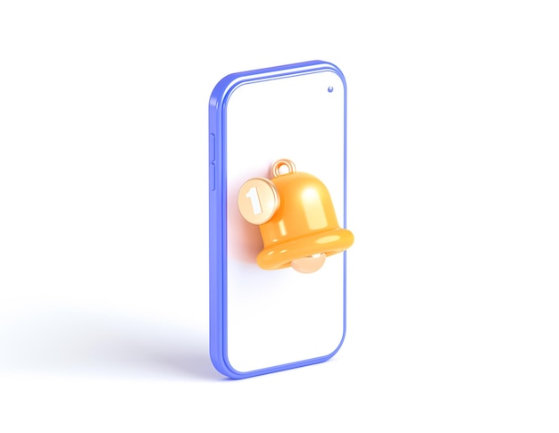 Minimal Notification bell icon in phone isolated on white background 3d rendering