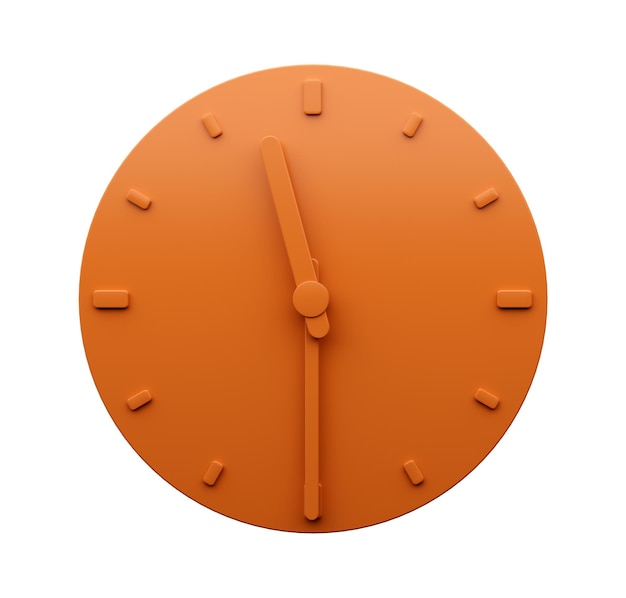 最小限のオレンジ色の時計 11 30 11 時半過ぎの抽象的なミニマリストの壁時計 23 30 3 d