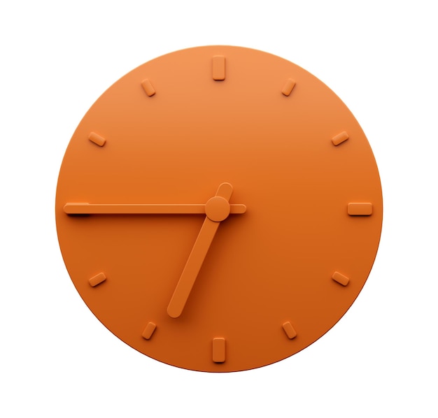 Minimal Orange clock 645 o clock quarter to Seven abstract Minimalist wall clock 3d Illustration