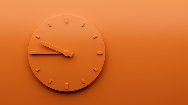 Minimal orange clock 9 45 o clock quarter to ten abstract minimalist wall clock 3d illustration