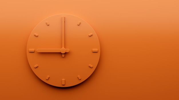 Minimal Orange clock 900 Nine o39clock abstract Minimalist wall clock Nine 3d Illustration