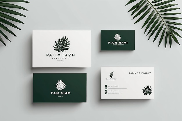 Minimal palm leaves logo with business card template