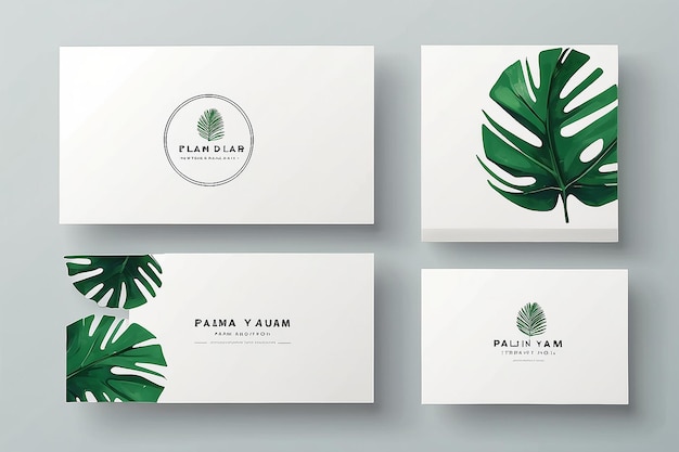 Minimal palm leaves logo with business card template