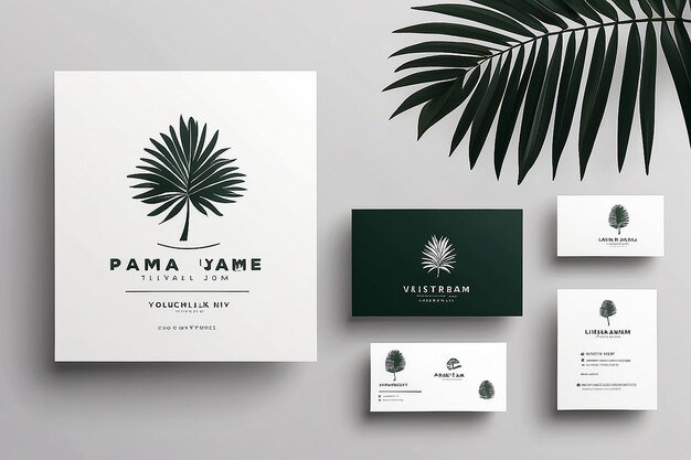Минимальный логотип пальмовых листьев с шаблоном визитки