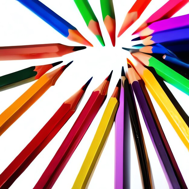 Минимальные карандаши на фоне яркой радуги
