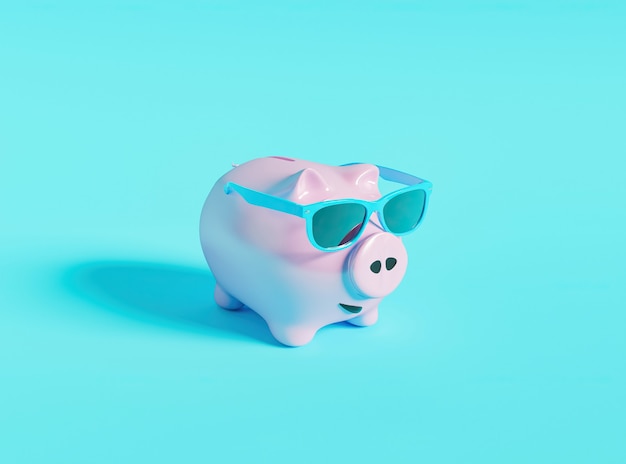 minimal piggy bank with sunglasses