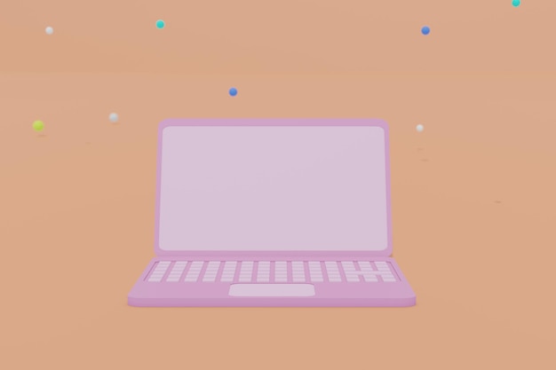 Minimal Pink Laptop Computer blank screen mockup 3D rendering