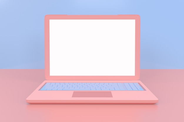 Minimal pink laptop with white blank screen display for website mockup design