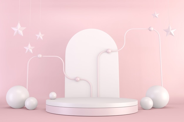 Minimal pink pedestal design for product show, rendering