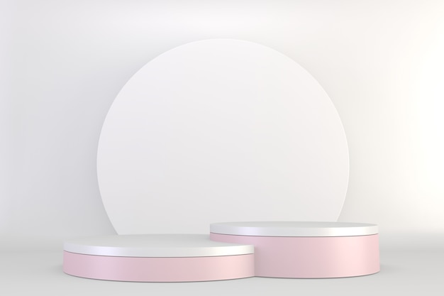 Design minimale del piedistallo rosa per l'esposizione del prodotto, il rendering